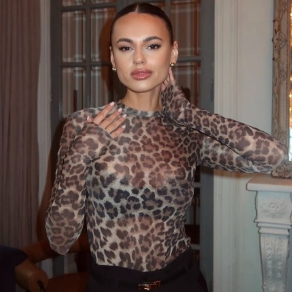 AFRM Zadie Mesh Top in Leopard Print